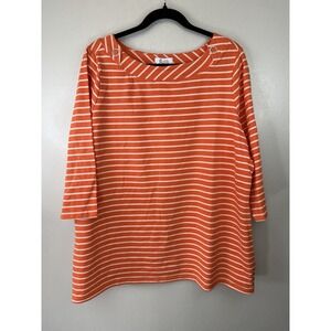 Denim & Co Orange Plus Size Striped Boatneck Top Size 1X